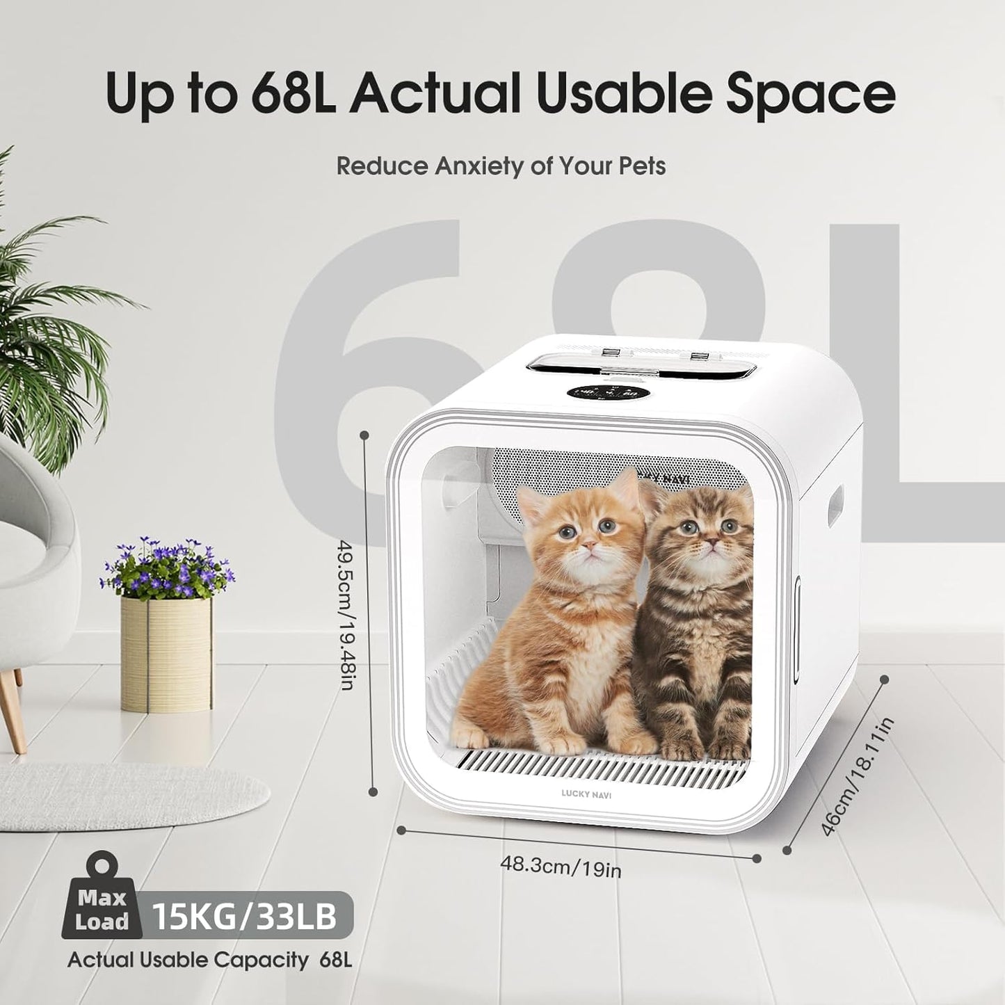 Automatic Pet Dryer Box – 62L, Ultra-Quiet 40dB, Dual Fan Queenkong