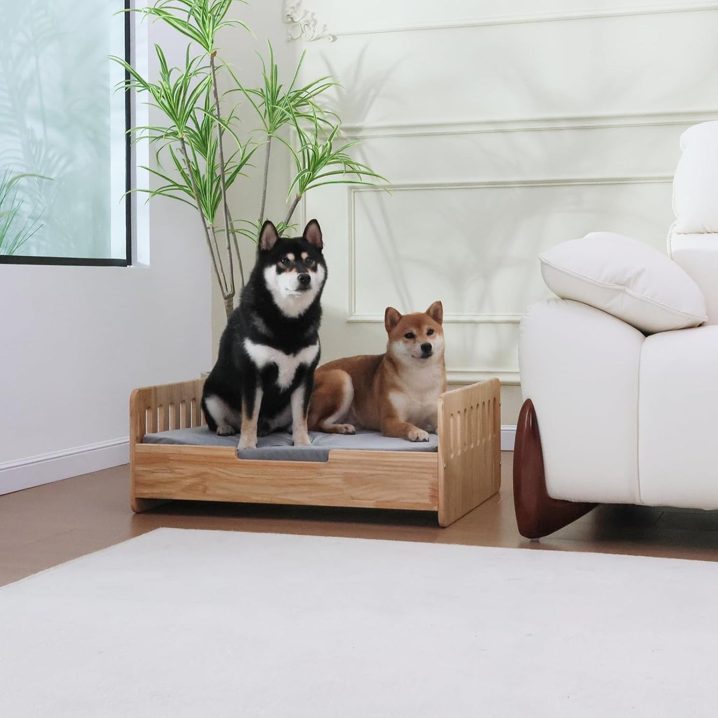 Wooden Pet Sofa – Stylish Dog Bed with Washable Cushion for Small & Medium Dogs Queenkong