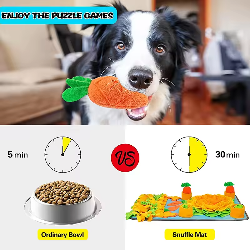 Dog Snuffle Mat with Squeaky Carrots – Large 31.5×19.7in Queenkong
