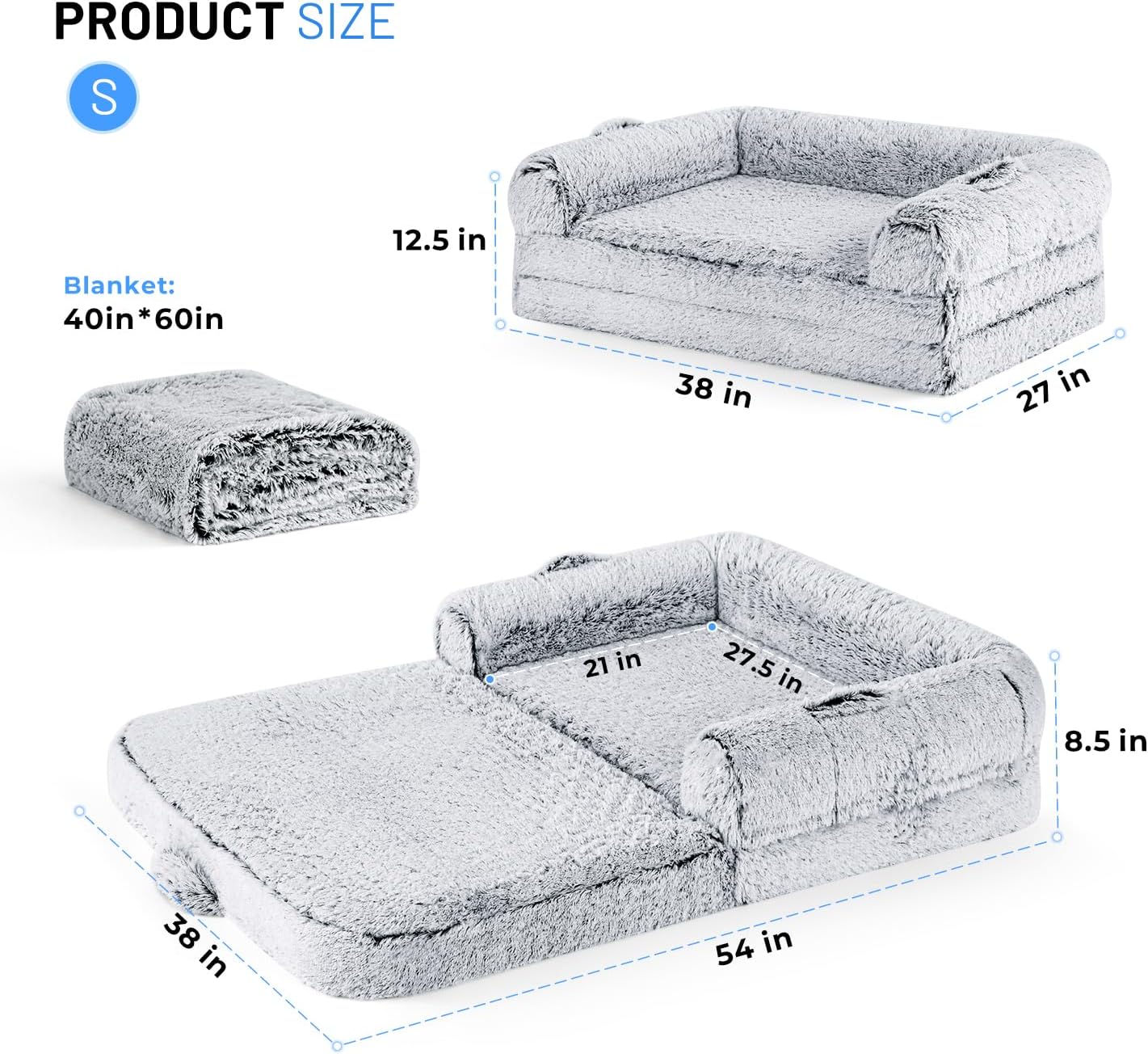 Human Dog Bed with Memory Foam – Portable Faux Fur Dog Sofa Queenkong