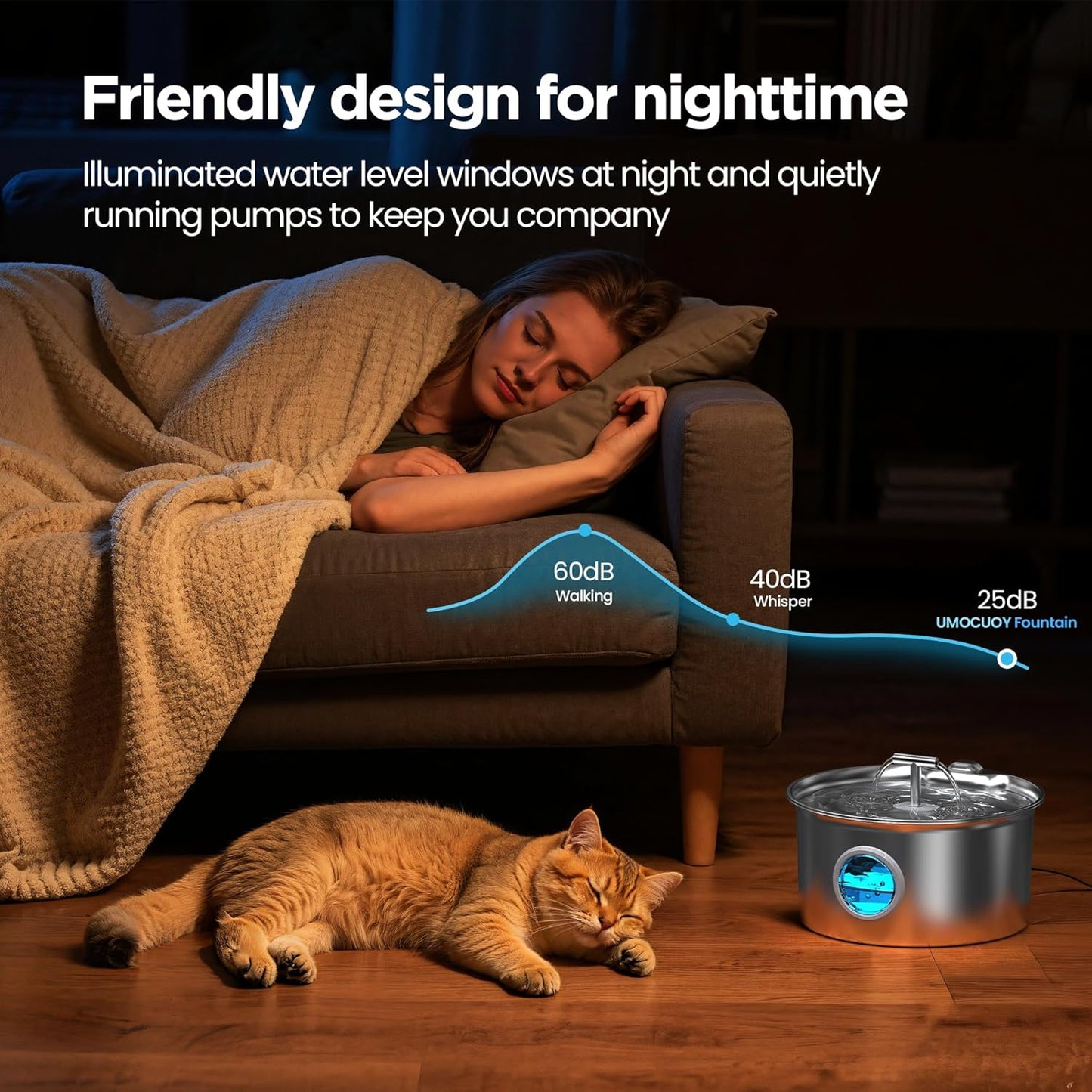304 Stainless Steel Pet Water Fountain 2.6L – Quiet Pump, LED, Multi-Filter - Queenkong