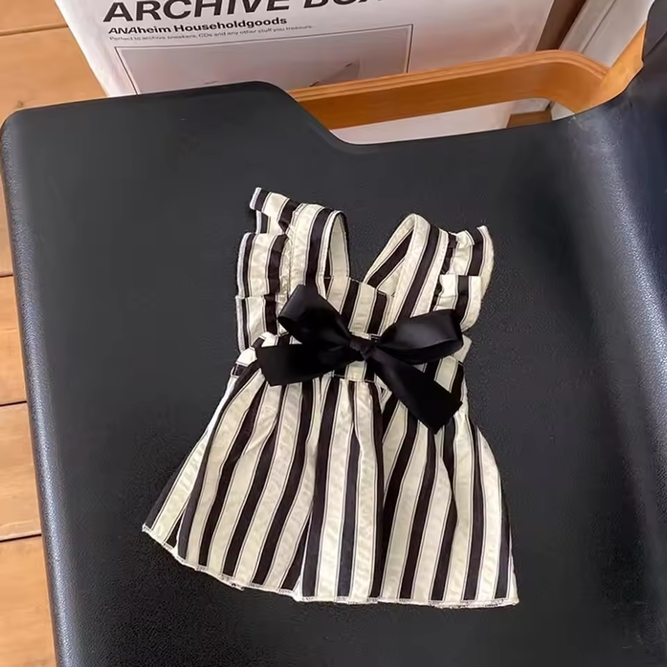 Striped Princess Dog Dress – Cute Bow Outfit for Small Dogs Queenkong