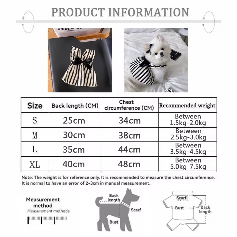 Striped Princess Dog Dress – Cute Bow Outfit for Small Dogs Queenkong