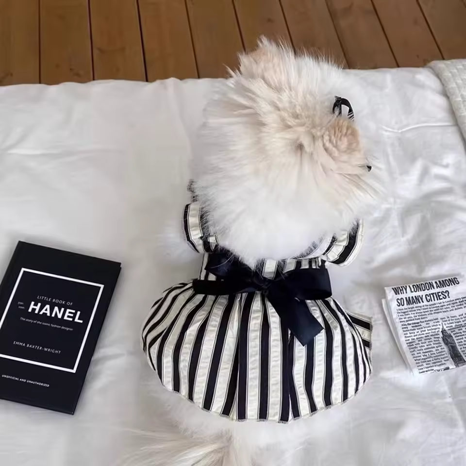 Striped Princess Dog Dress – Cute Bow Outfit for Small Dogs Queenkong