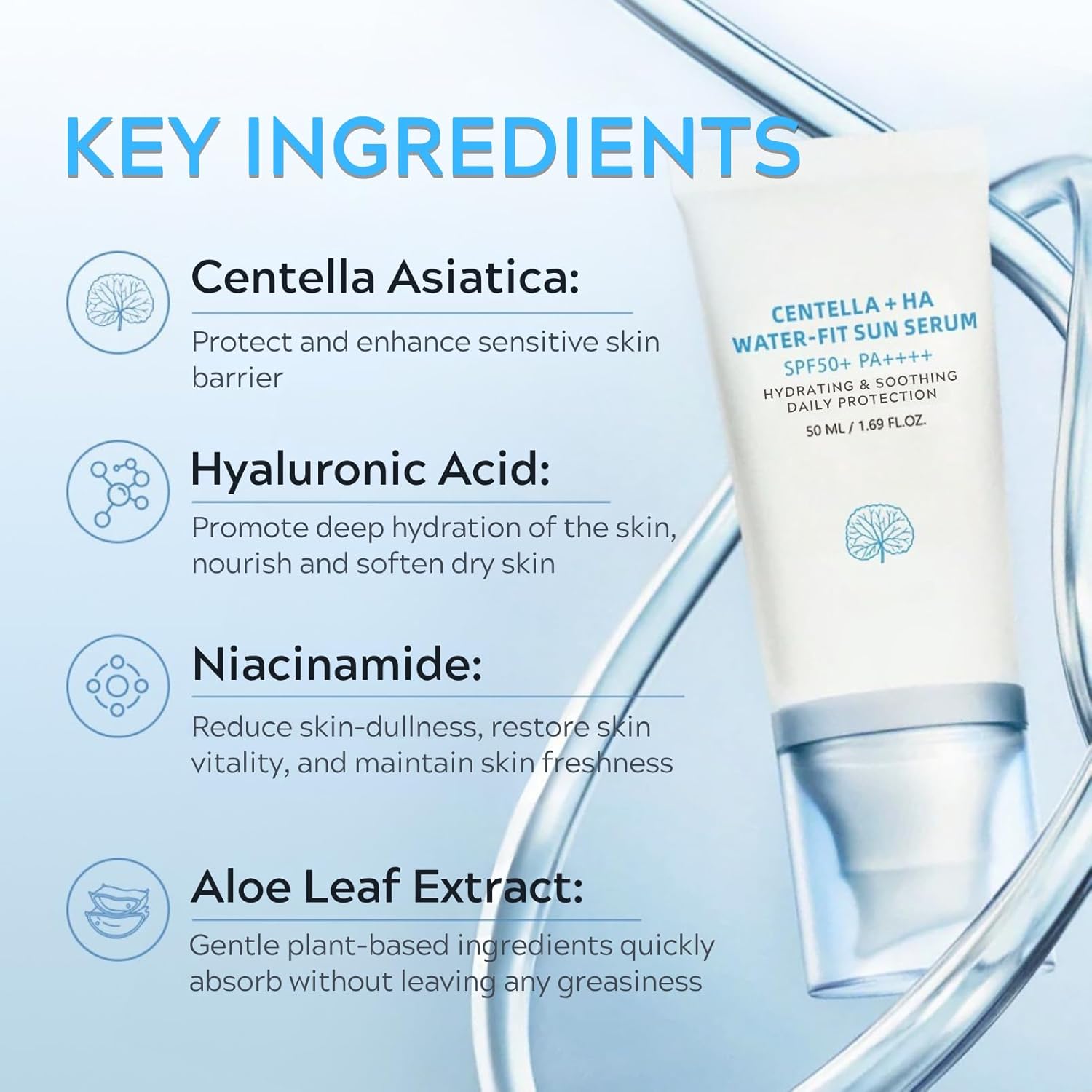 Centella+ HA Water-Fit Sun Serum SPF50+ PA++++ (50ml) Queenkong