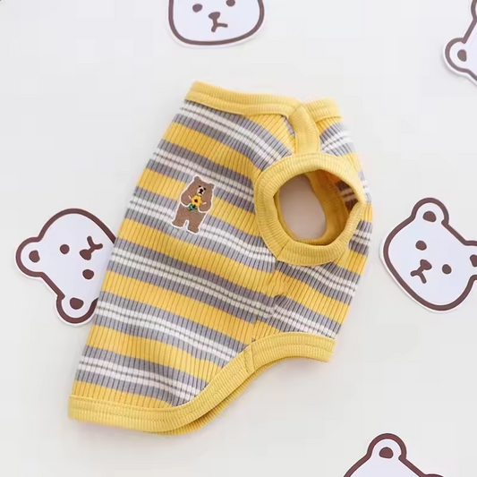 Cotton Rib Dog Shirt – Sleeveless Striped Vest for Small Dogs Queenkong