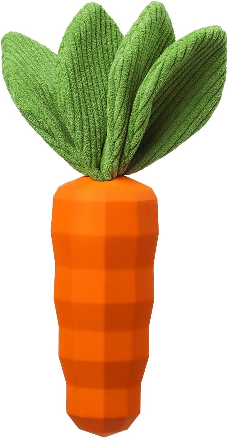 MewaJump Carrot Dog Toy – Squeaky, Crinkle, Rubber Chew Toy Queenkong