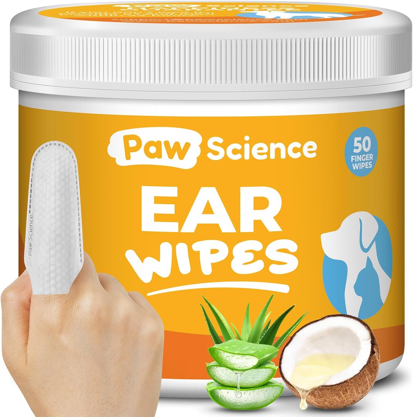 Dog Ear Wipes – Hypoallergenic Finger Wipes for Dogs & Cats (50 Count) Queenkong