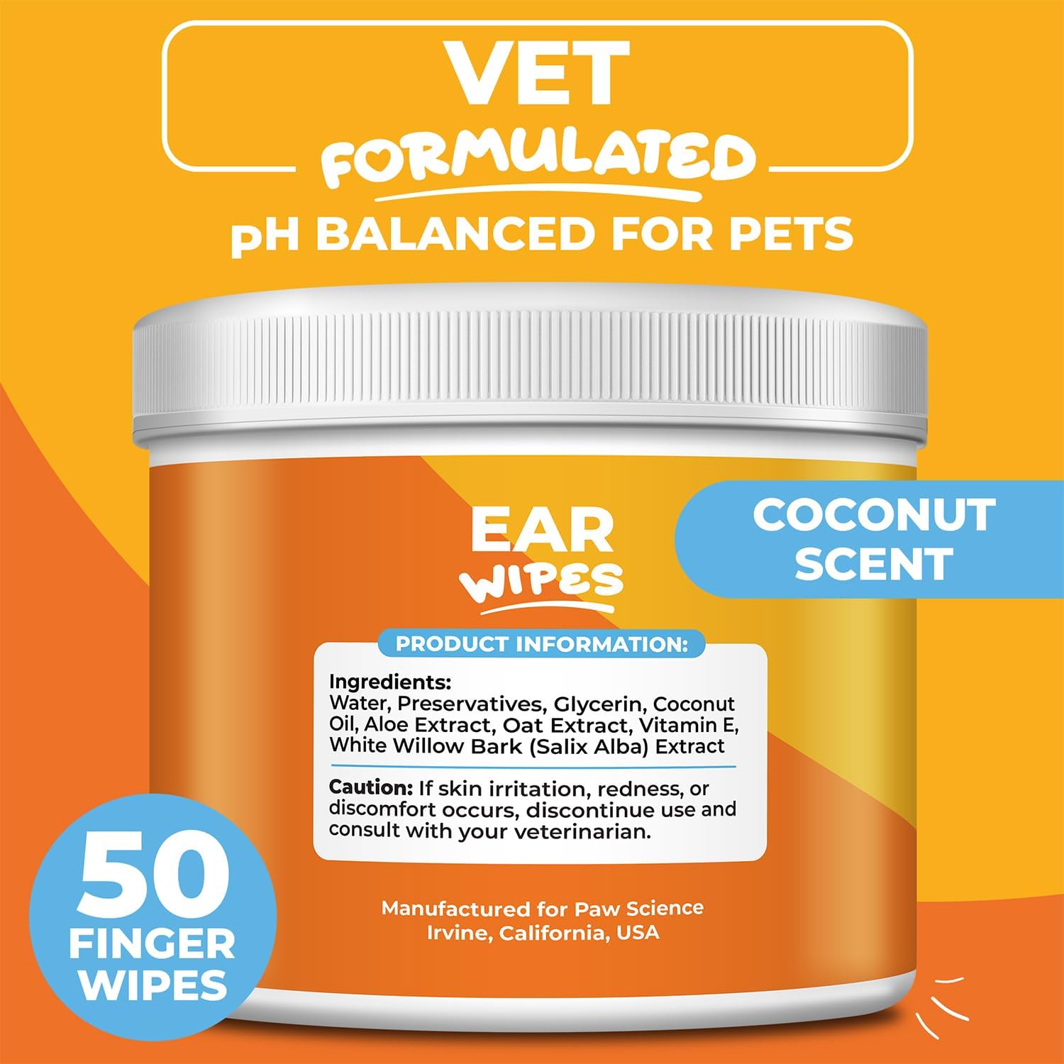 Dog Ear Wipes – Hypoallergenic Finger Wipes for Dogs & Cats (50 Count) Queenkong