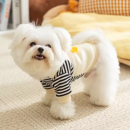 Cute Duck Dog Outfit with D-Ring – Striped Puppy Overalls Queenkong