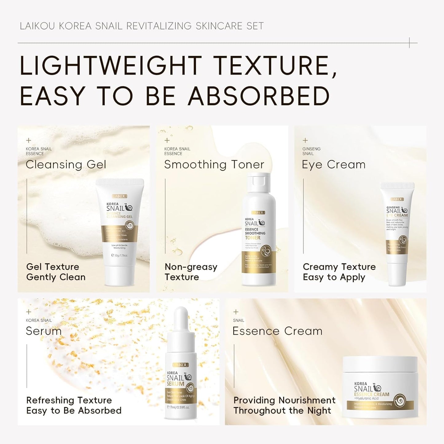 Laikou Korea Snail Skincare Set – 5 Steps Hydration & Repair Queenkong
