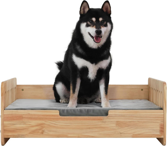 Wooden Pet Sofa – Stylish Dog Bed with Washable Cushion for Small & Medium Dogs Queenkong