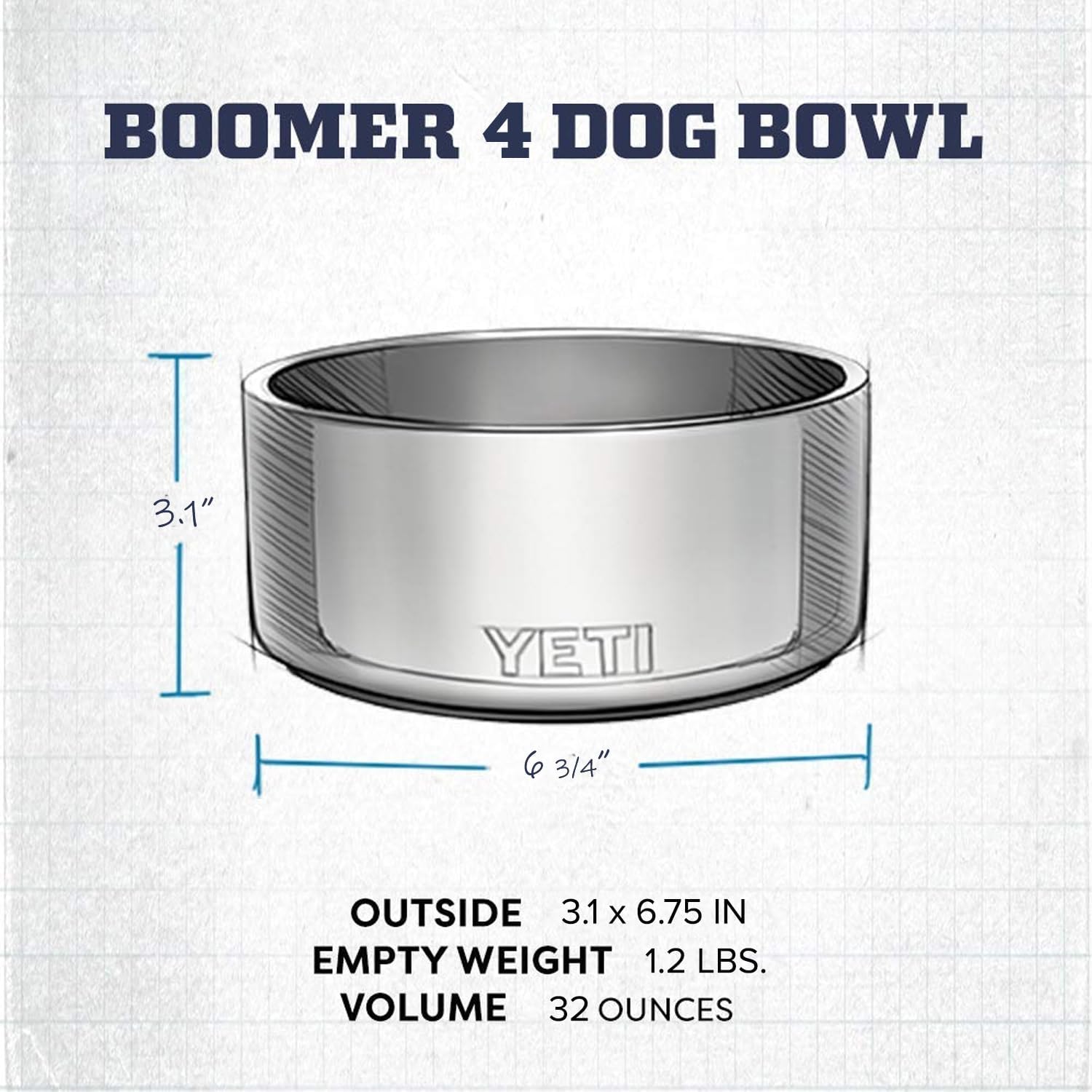 YETI Boomer 4 Dog Bowl – Stainless Steel, Non-Slip, 32oz Queenkong