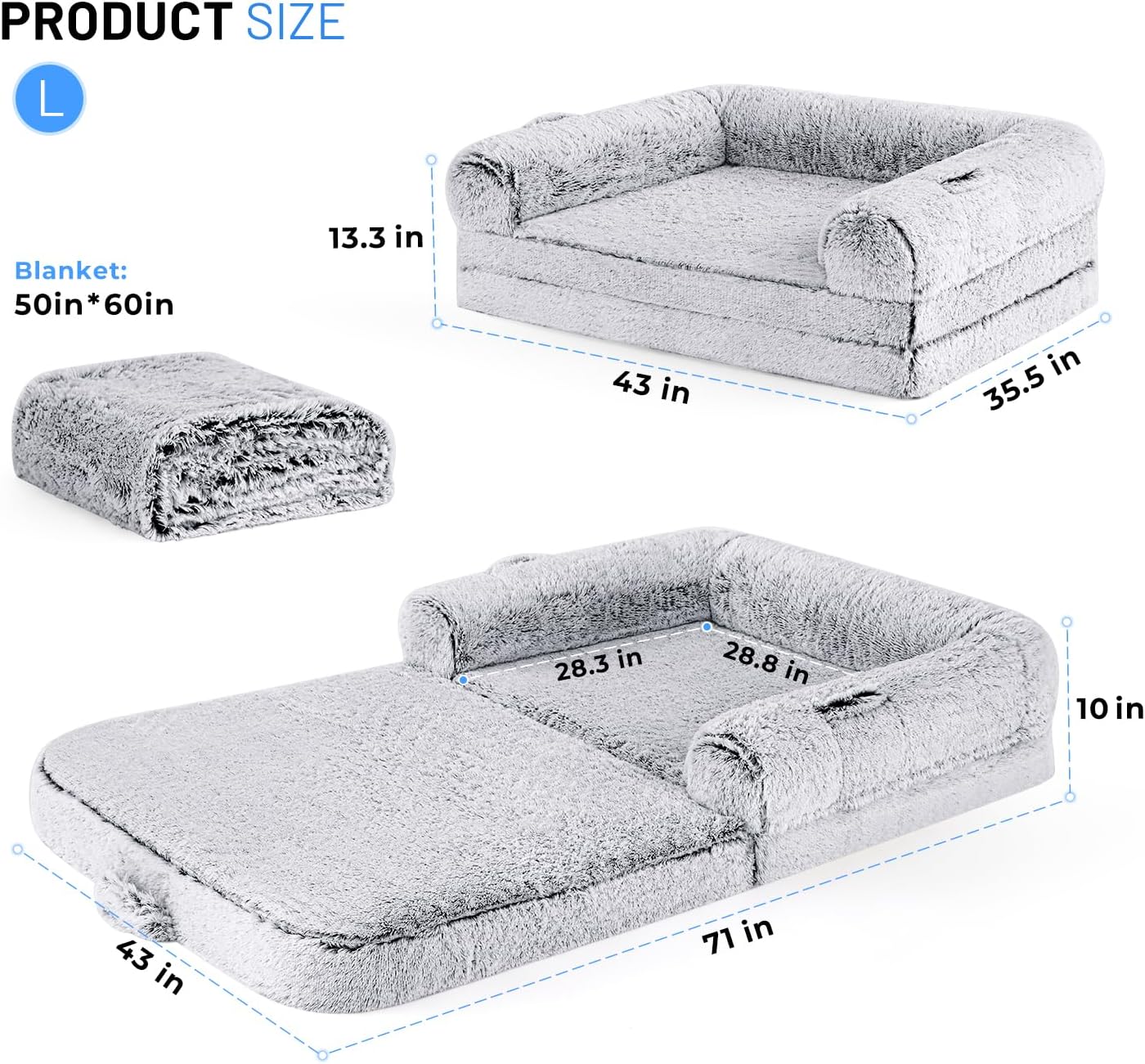 foldable portable dog sofa bed with side handles