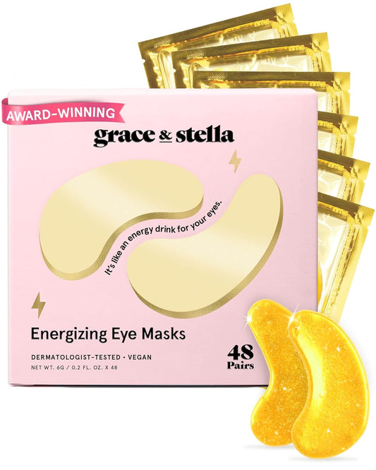 Grace & Stella Under Eye Mask – Award-Winning Gold Eye Patches for Dark Circles & Puffy Eyes (48 Pairs) Queenkong