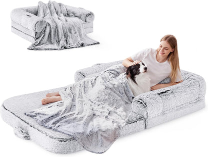 human dog bed with memory foam and faux fur sofa design