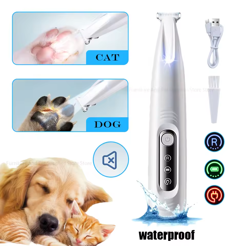 Grooming Clippers – LED, Waterproof, Quiet Pet Paw Trimmer for Cats & Dogs - Queenkong