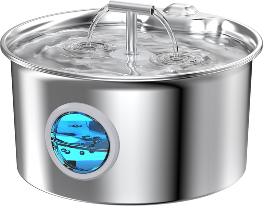 304 Stainless Steel Pet Water Fountain 2.6L – Quiet Pump, LED, Multi-Filter - Queenkong