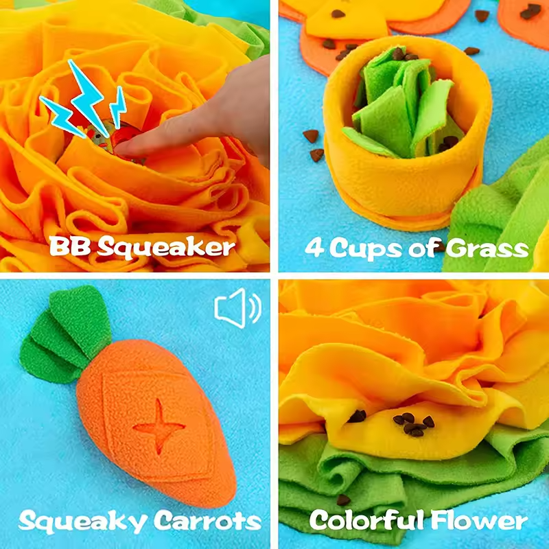 Dog Snuffle Mat with Squeaky Carrots – Large 31.5×19.7in Queenkong