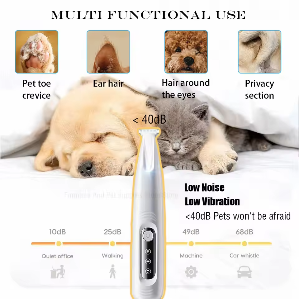 Grooming Clippers – LED, Waterproof, Quiet Pet Paw Trimmer for Cats & Dogs - Queenkong