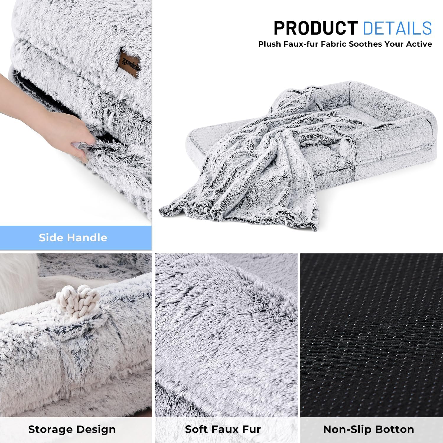 luxury faux fur orthopedic dog bed with non skid base