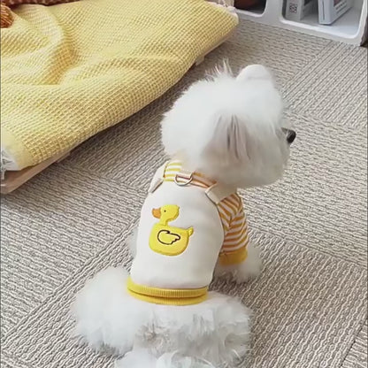 Cute Duck Dog Outfit with D-Ring – Striped Puppy Overalls